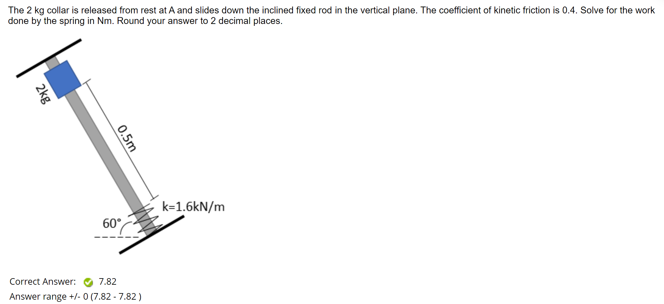 Solved The 2 Kg Collar Is Released From Rest At A And Slides Chegg