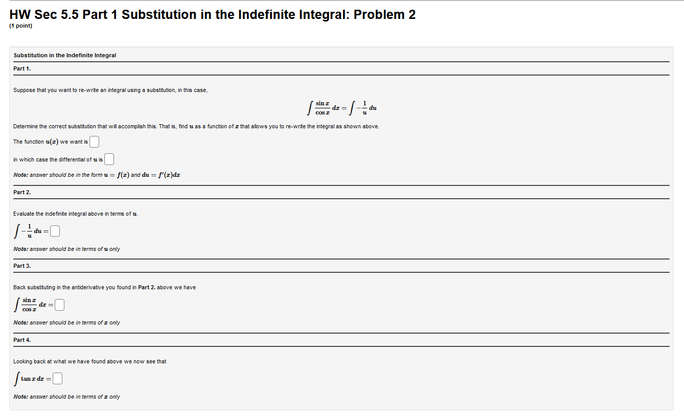 Solved Hw Sec Part Substitution In The Indefinite Chegg