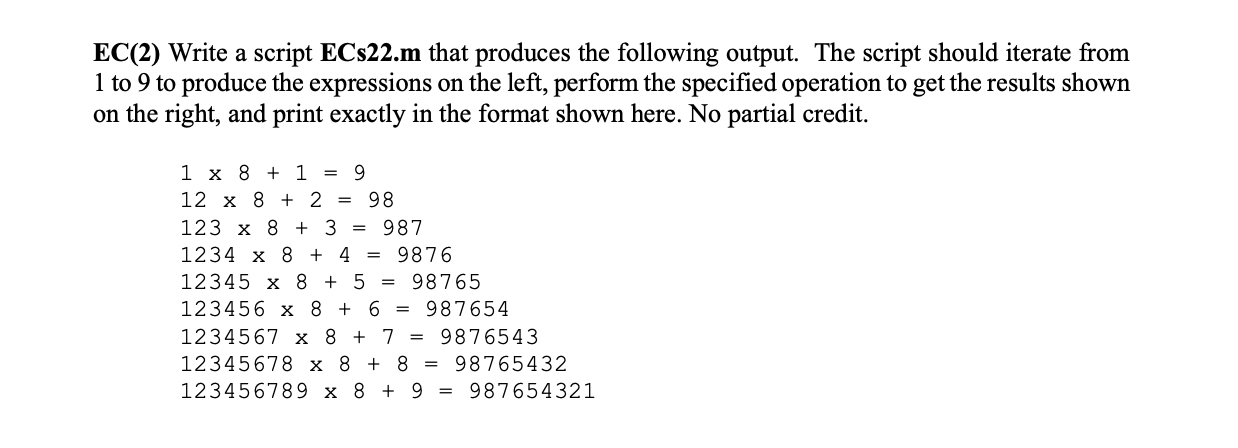 Solved EC 2 Write A Script EC 22 M That Produces The Chegg