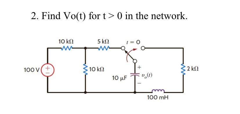 Solved 2 Find Vo t for t 0 in the network 10 kΩ 5 kΩ 1 Chegg