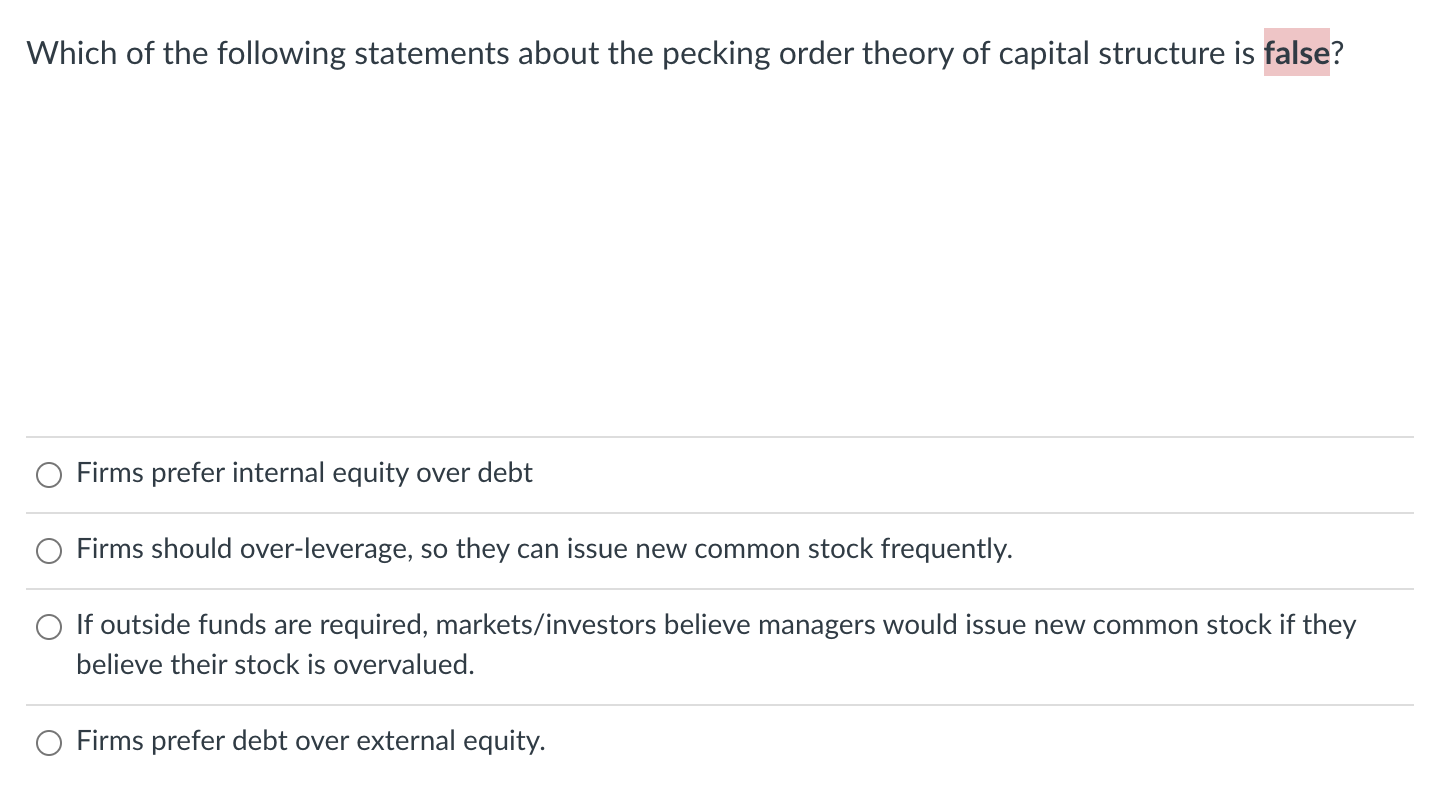 Solved Which Of The Following Statements About The Pecking Chegg