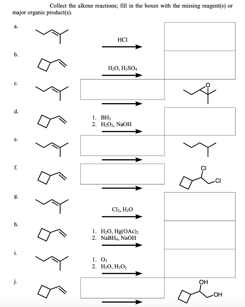 Solved Collect The Alkene Reactions Fill In The Boxes With Chegg