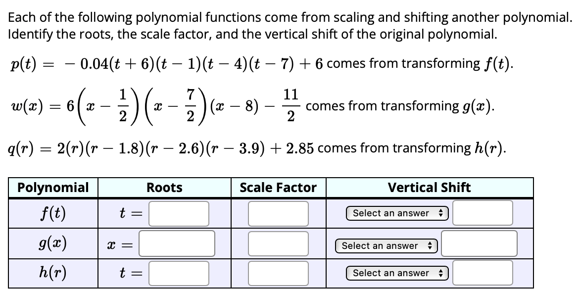 Solved Each Of The Following Polynomial Functions Come From Chegg