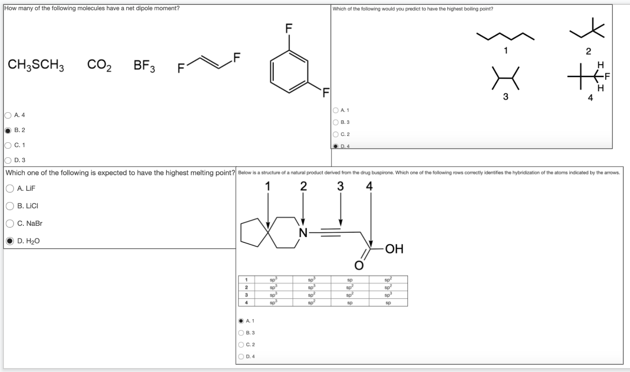 Solved How Many Of The Following Molecules Have A Net Dipole Chegg