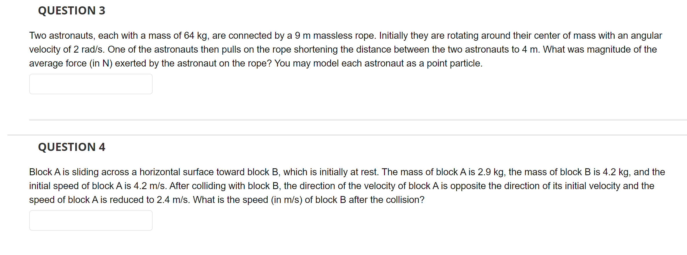 Solved QUESTION 3 Two Astronauts Each With A Mass Of 64 Kg Chegg