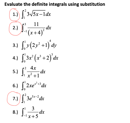 Solved Evaluate The Definite Integrals Using Substitution Chegg