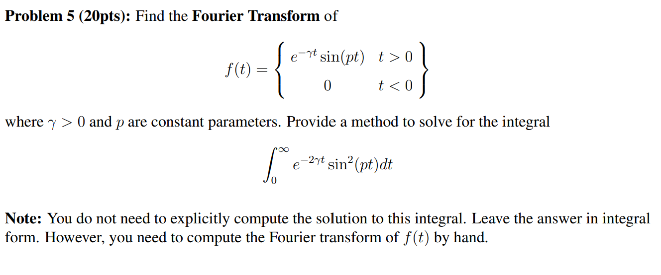 Solved Problem Pts Find The Fourier Transform Of E Chegg