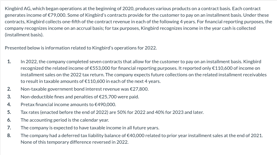 Solved Kingbird Ag Which Began Operations At The Beginning Chegg