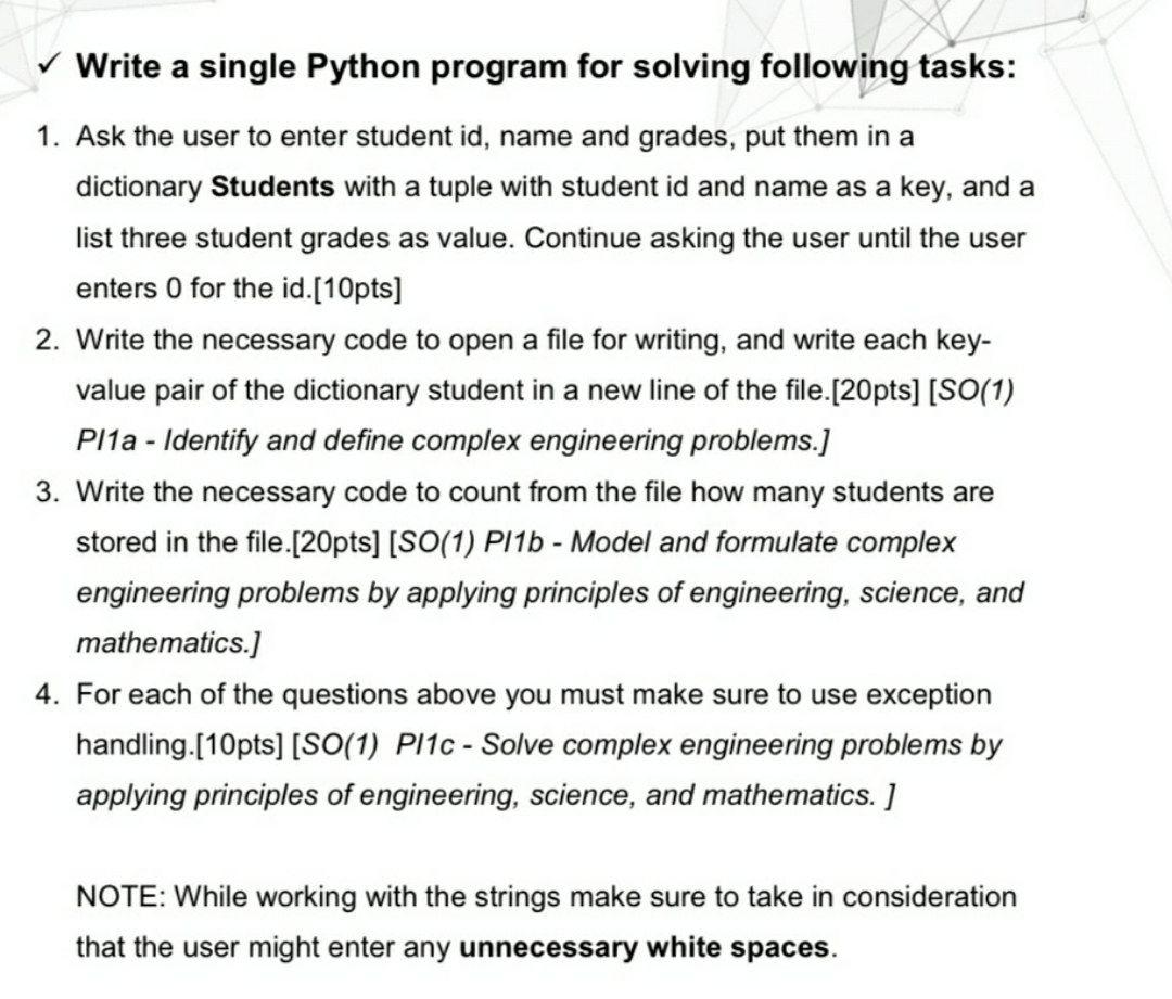 Solved Write A Single Python Program For Solving Following Chegg