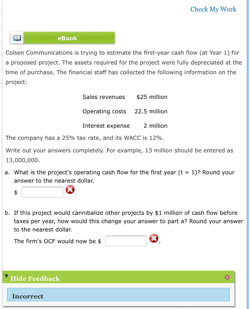 Solved Check My Work EBook Colsen Communications Is Trying Chegg