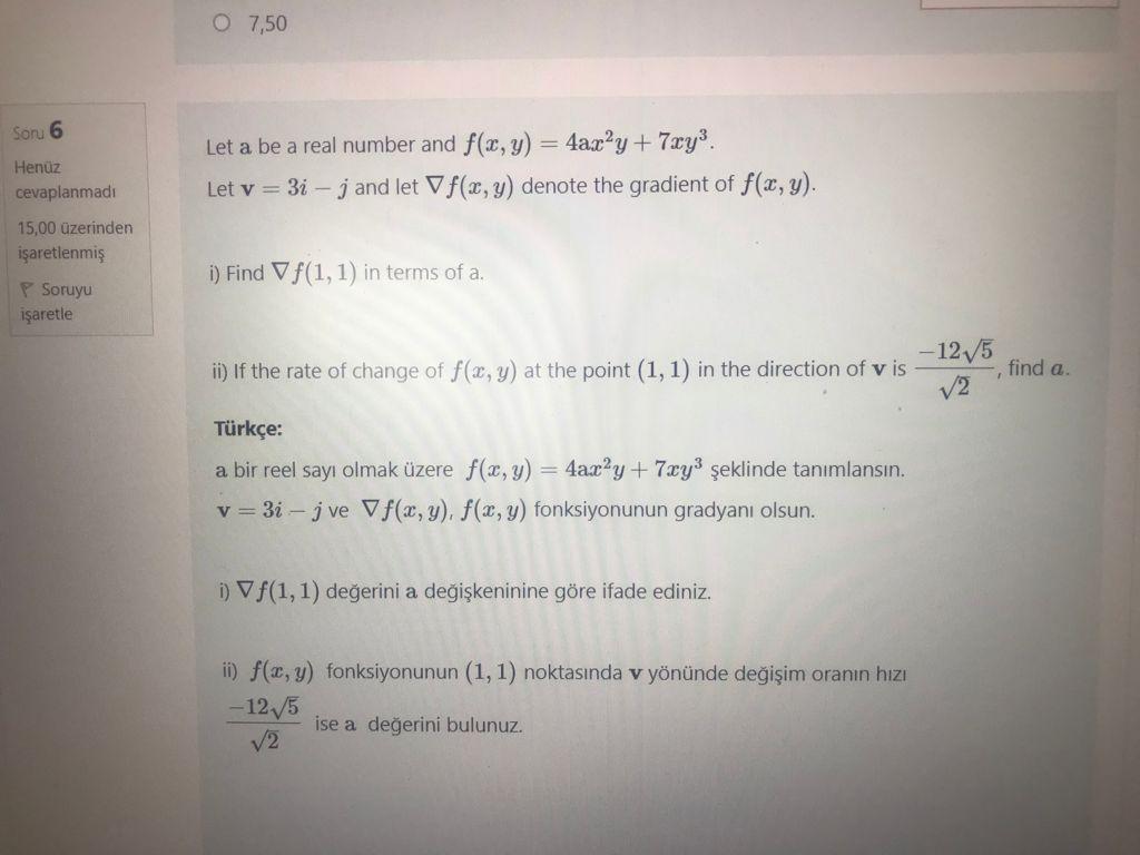 Solved O 7 50 Soru 6 Henüz cevaplanmadi Let a be a real Chegg