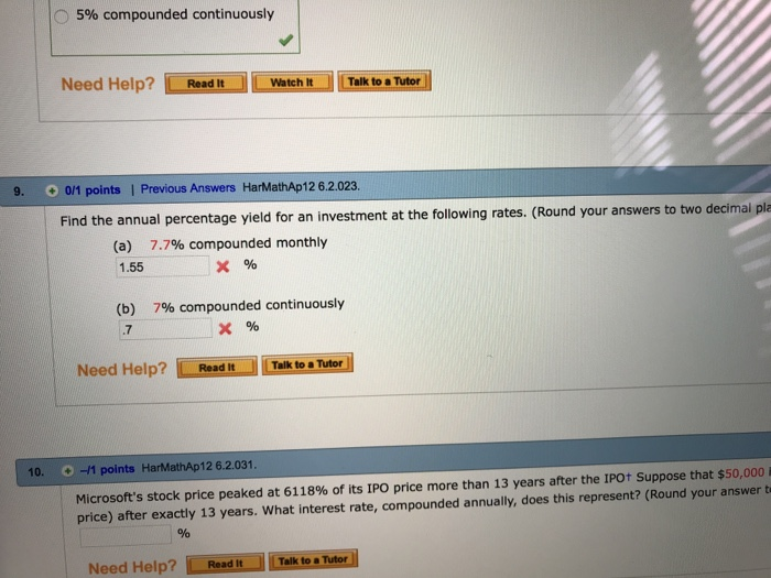 Solved Find The Annual Percentage Yield For An Investment At Chegg