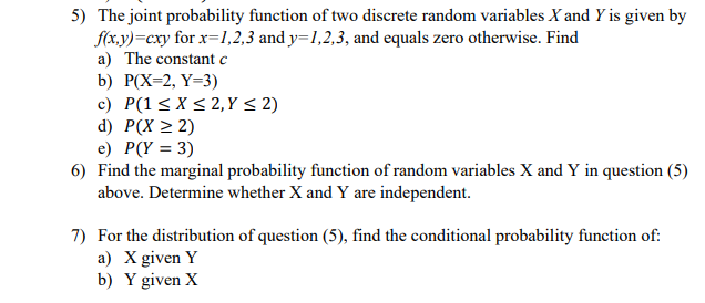 Solved The Joint Probability Function Of Two Discrete Chegg