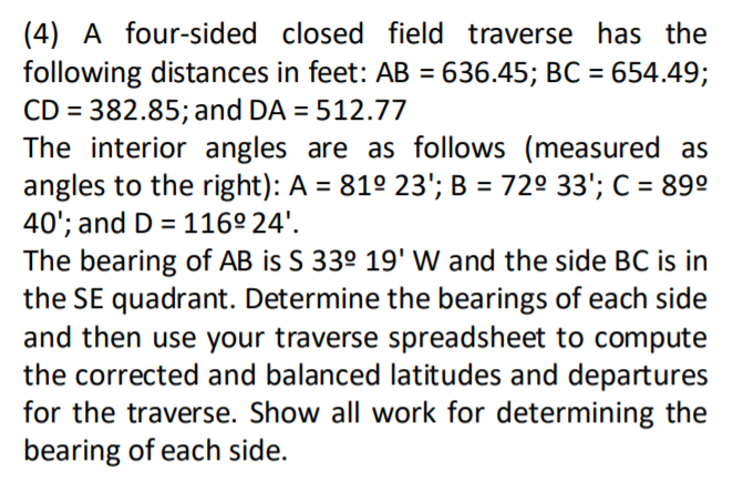 Solved Traverse Calculations And Corrections Corrections Chegg