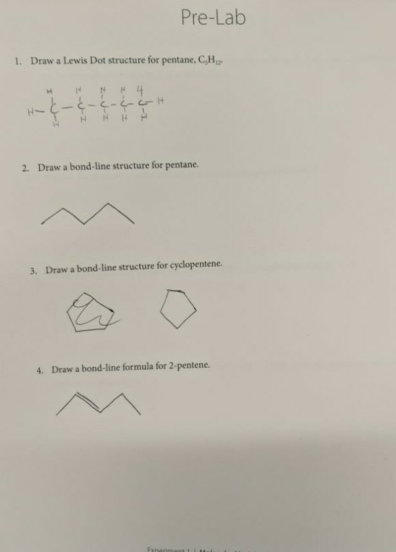 Solved Pre Lab 1 Draw A Lewis Dot Structure For Pentane Chegg