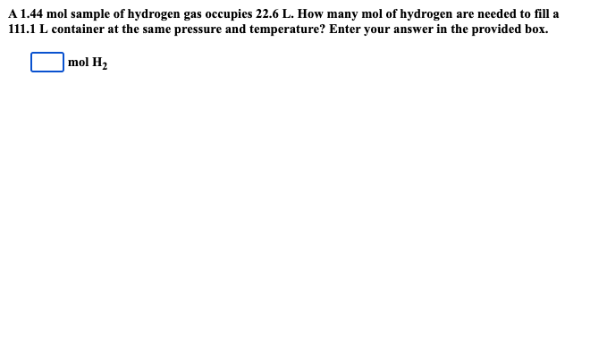 Solved A Mol Sample Of Hydrogen Gas Occupies L Chegg