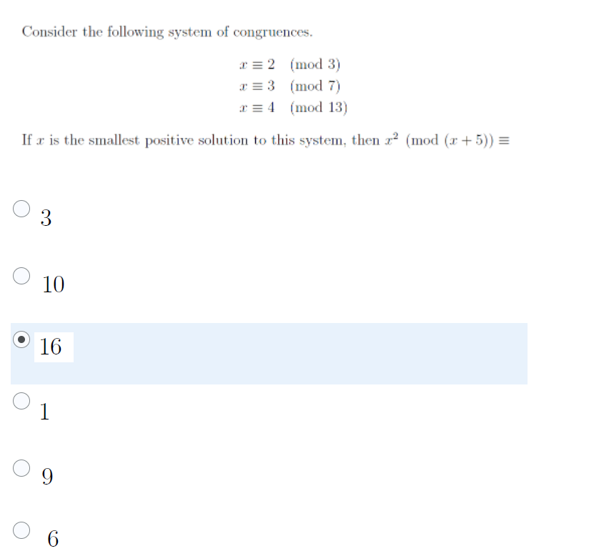 Solved Consider The Following System Of Congruences X 2 Chegg