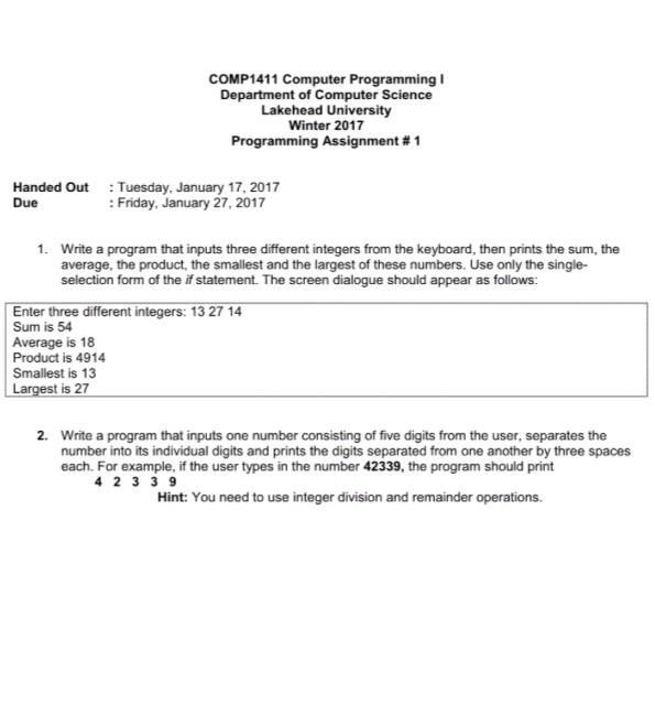 Solved Write A Program That Inputs Three Different Integers Chegg