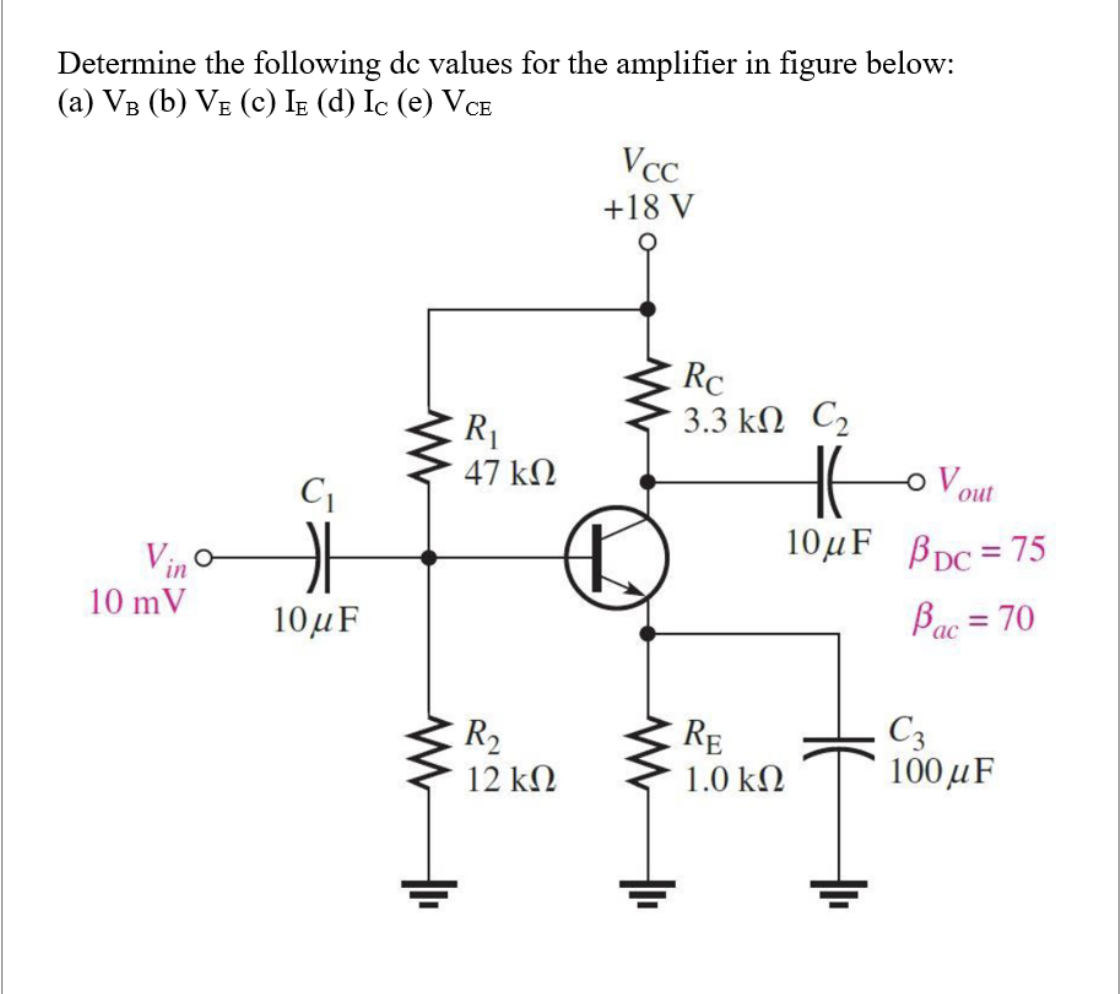 Solved Determine The Following Dc Values For The Amplifier Chegg