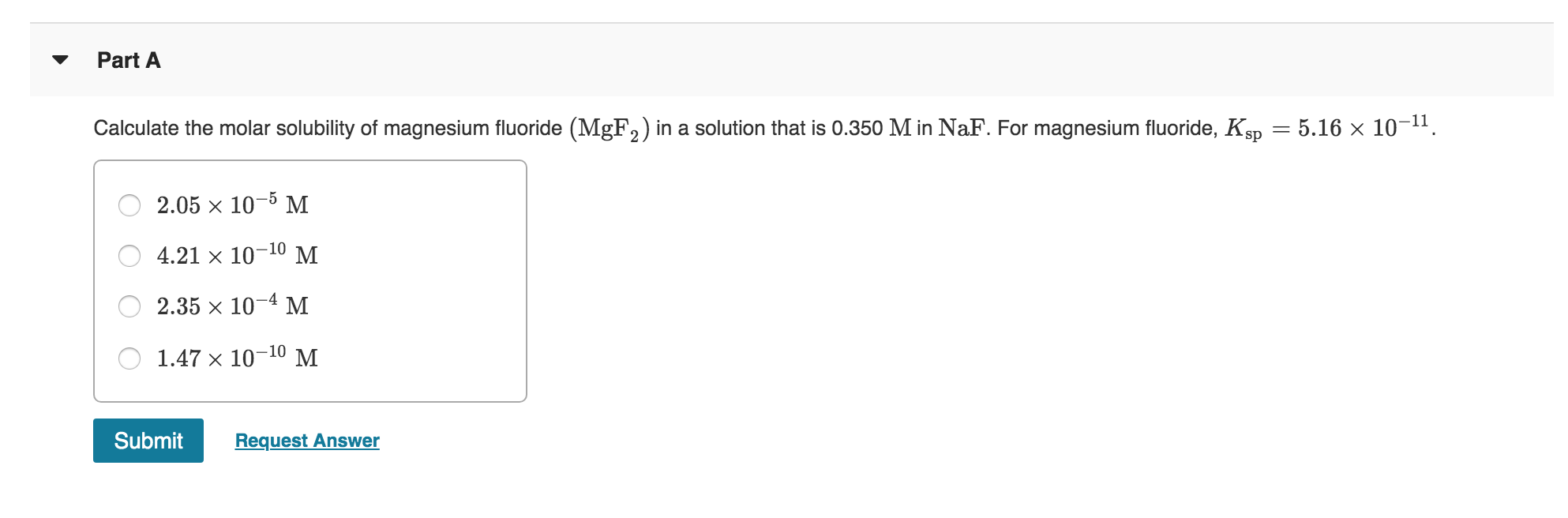 Solved Part A Calculate The Molar Solubility Of Magnesium Chegg