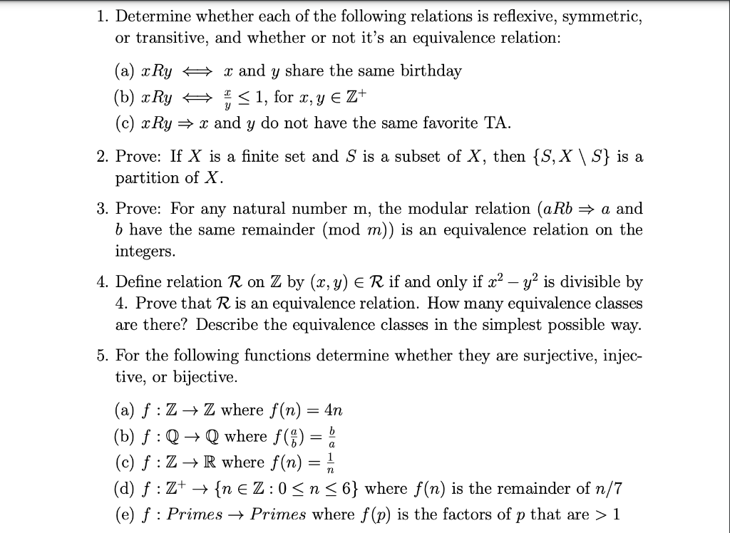 Solved 1 Determine Whether Each Of The Following Relations Chegg