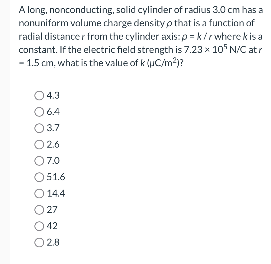 Solved A Long Nonconducting Solid Cylinder Of Radius 3 0 Chegg