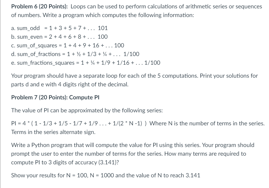 Solved Problem 6 20 Points Loops Can Be Used To Perform Chegg