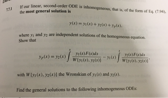 Solved If Our Linear Second Order Ode Is Inhomogeneous Chegg