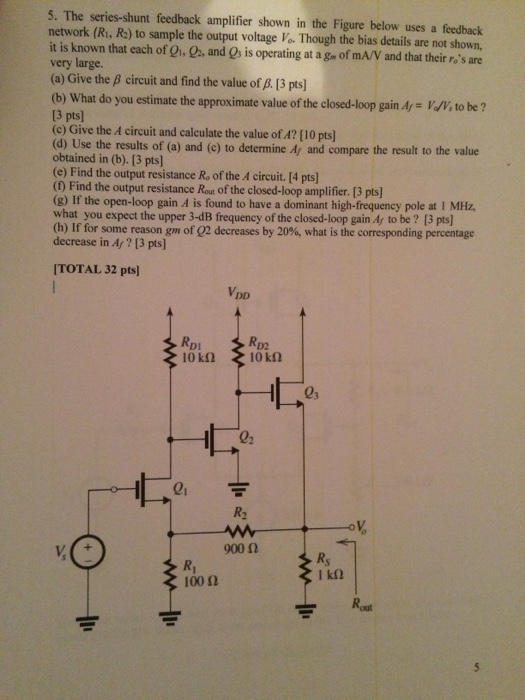 Solved The Series Shunt Feedback Amplifier Shown In The Chegg