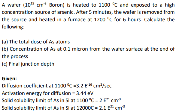 A Wafer 1015 Cm3 Boron Is Heated To 1100C And Chegg