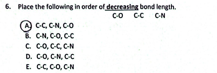 Solved Place The Following In Order Of Decreasing Bond Chegg