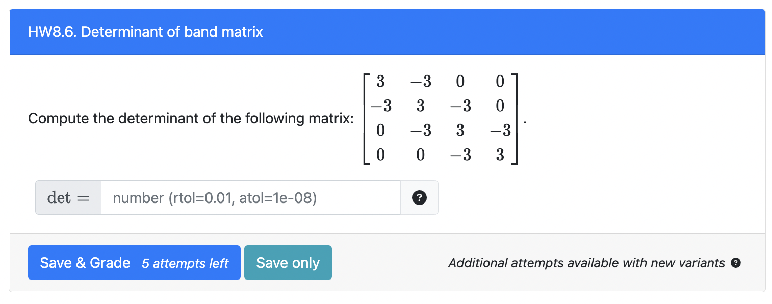 Solved Compute The Determinant Of The Following Matrix Chegg