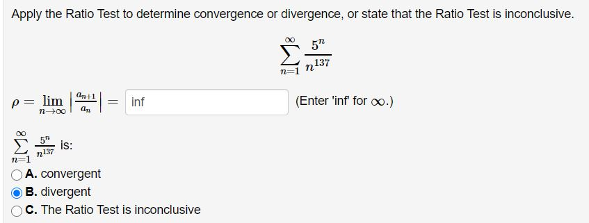 Solved Apply The Ratio Test To Determine Convergence Or Chegg