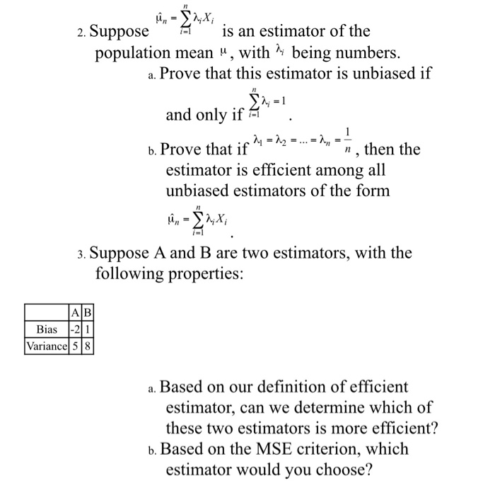 Image for 2. Suppose hat mu n = sigma i=1 to n lambda i Xi is an