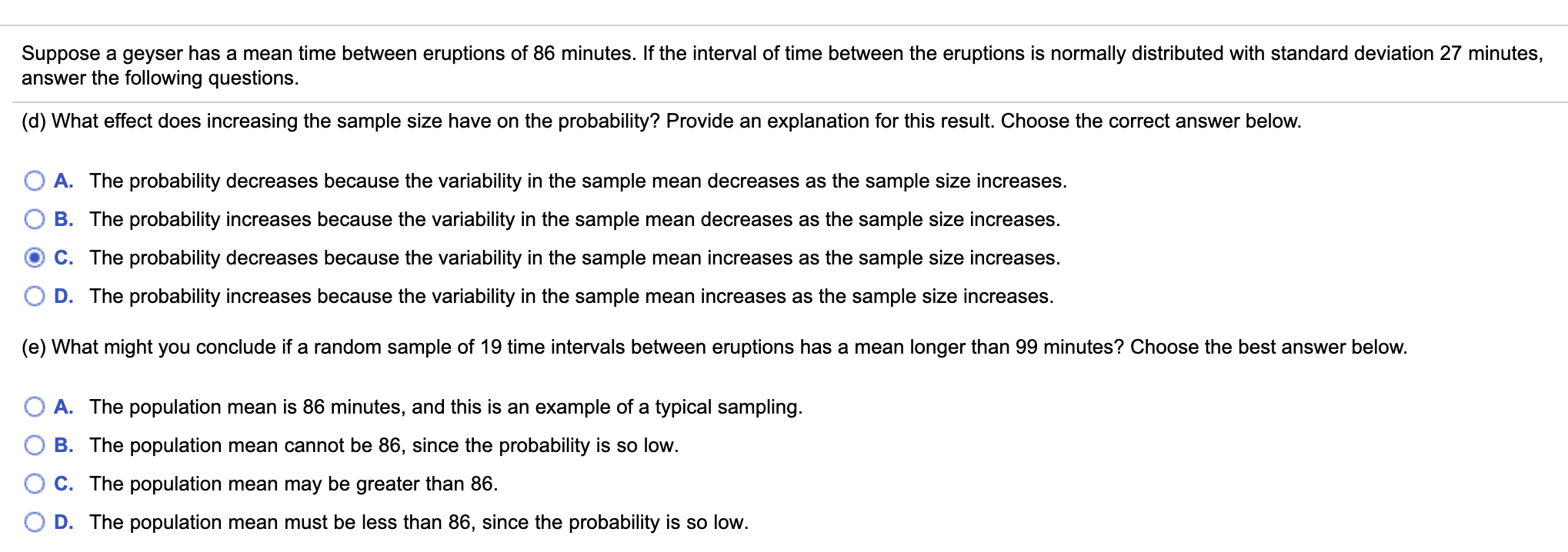 Solved Suppose A Geyser Has A Mean Time Between Eruptions Of Chegg