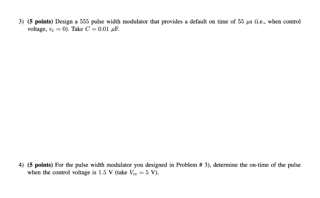 Solved 3 5 Points Design A 555 Pulse Width Modulator That Chegg