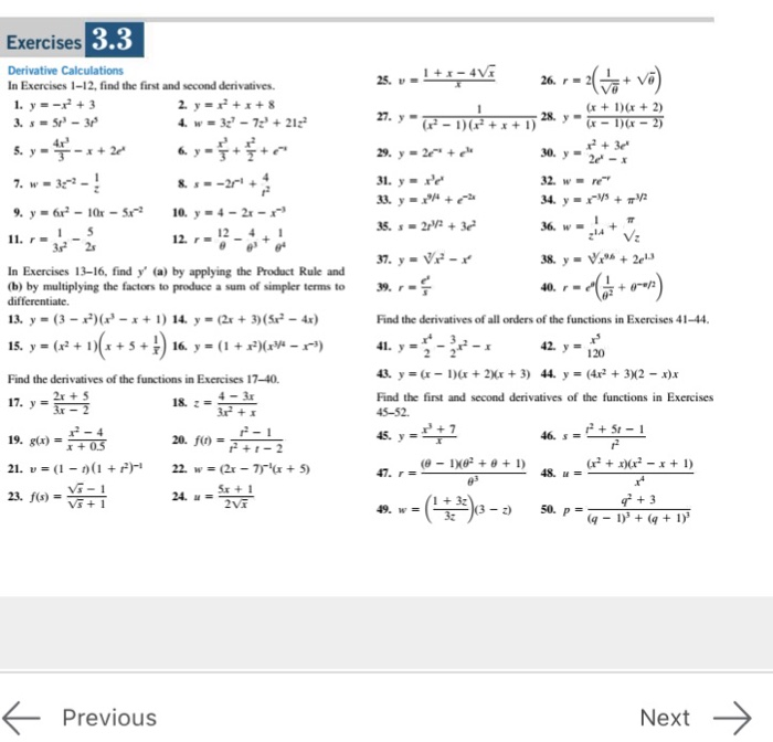 Solved Exercises 3 3 Derivative Calculations In Exercises Chegg