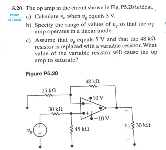 Solved 5 20 The Op In The Circuit Shown In Fig P5 20 Is Chegg