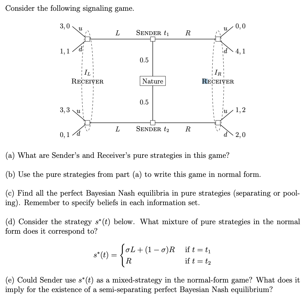 Solved Consider The Following Signaling Game U U L Chegg