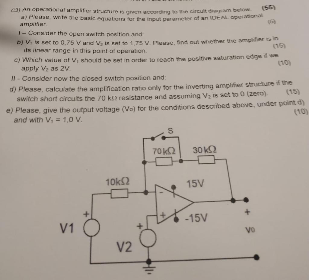 Solved C3 An Operational Amplifier Structure Is Given