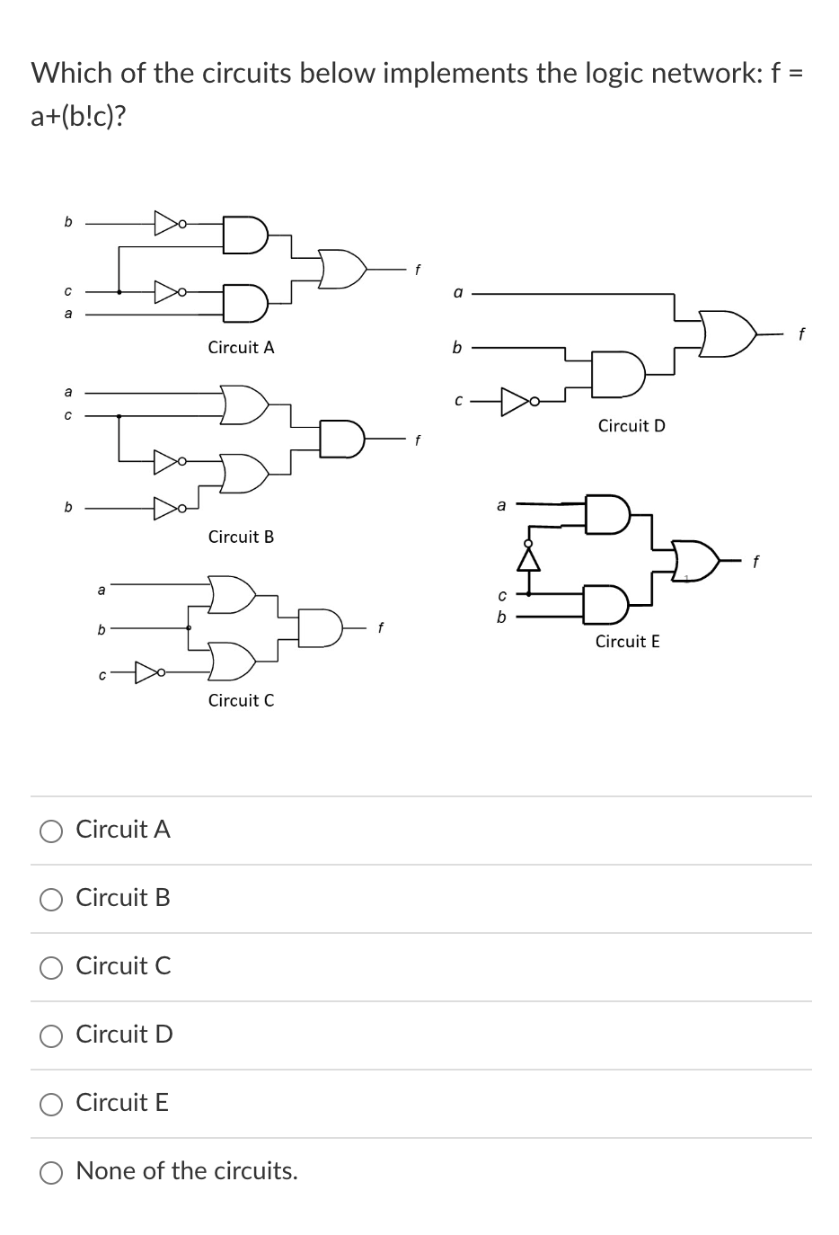 Solved Which Of The Circuits Below Implements The Logic Chegg