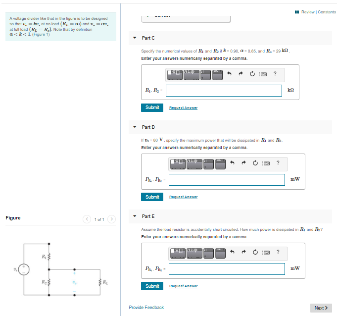 Solved Review Constants Vu A Voltage Divider Like That In Chegg