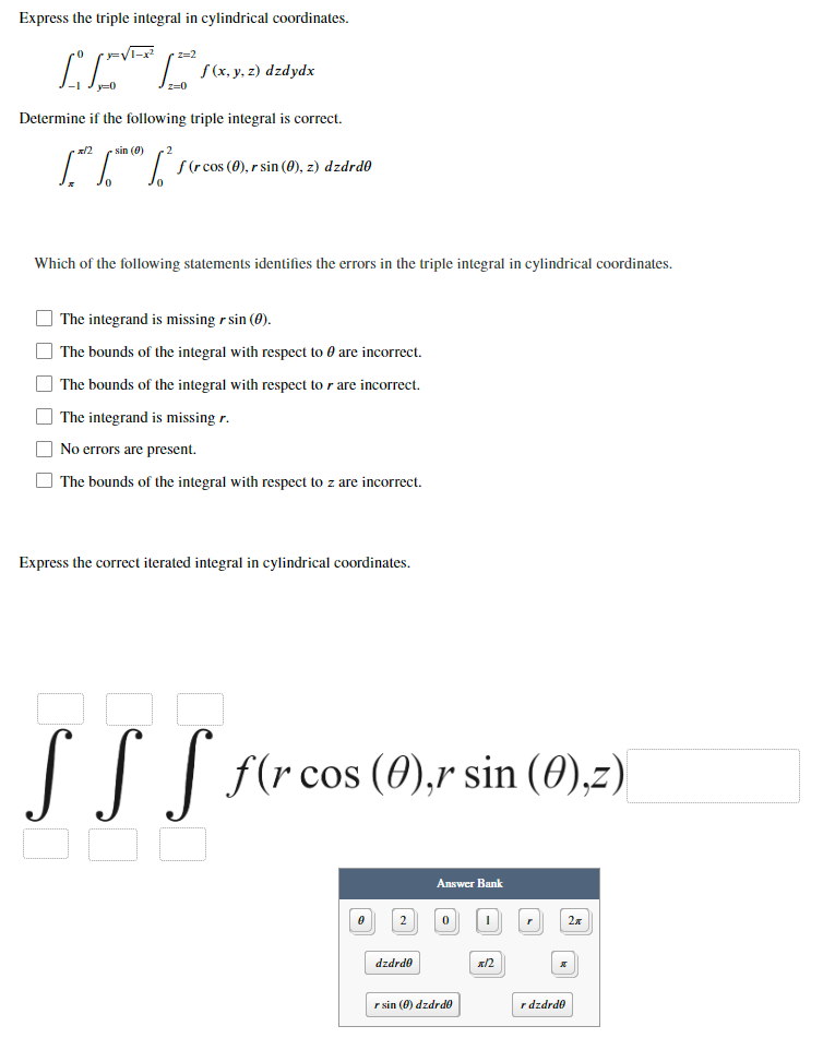 Solved Express The Triple Integral In Cylindrical Chegg