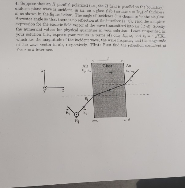 Solved Suppose That An H Parawl Polarized Uniform Plane Wave Chegg
