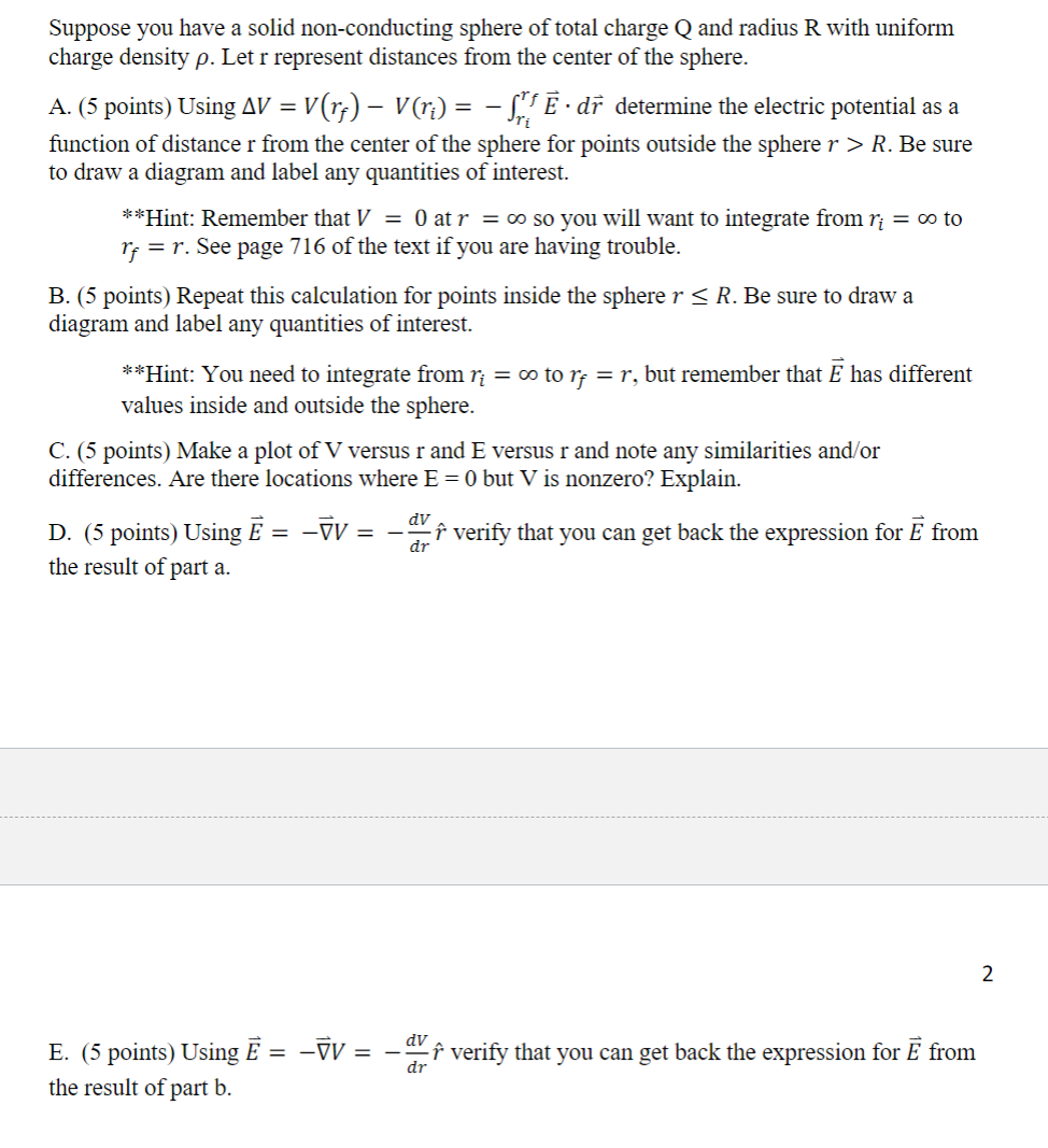 Solved Suppose You Have A Solid Non Conducting Sphere Of Chegg