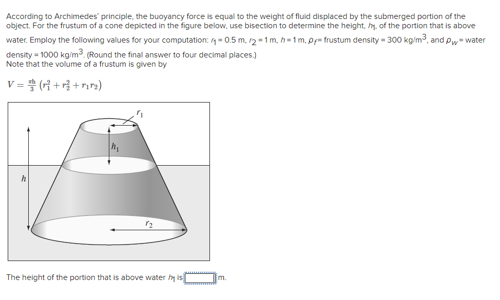 Solved According To Archimedes Principle The Buoyancy Chegg