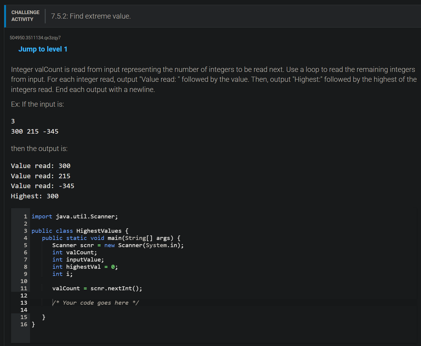 Solved Jump To Level 1 Integer ValCount Is Read From Input Chegg