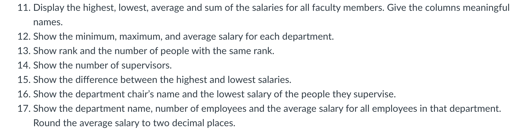 Solved Exercises Using The Faculty Database Answer The Chegg