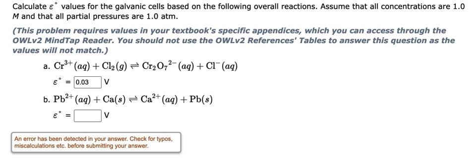 Solved Calculate E Values For The Galvanic Cells Based On Chegg