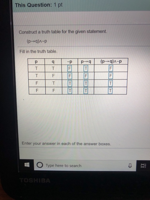 Solved This Question Pt Construct A Truth Table For The Chegg